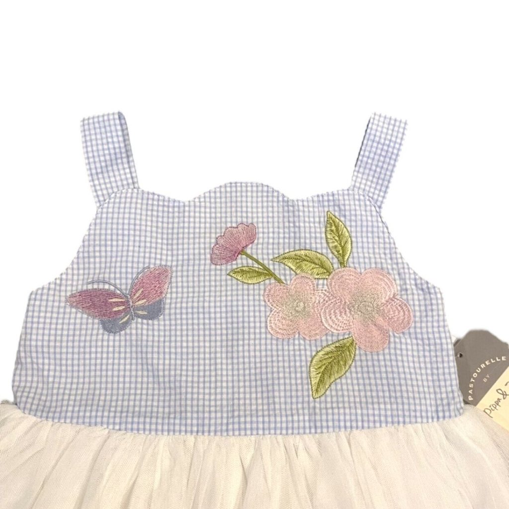 New Pastourelle By Pippa & Julie Sz 4 Embroidered Gingham Tulle Dress — image 2 of 6